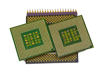 Old processors with gold-plated contacts.