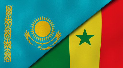 The flags of Kazakhstan and Senegal. News, reportage, business background. 3d illustration © Maksym Kapliuk