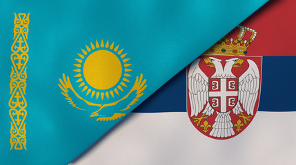 The flags of Kazakhstan and Serbia. News, reportage, business background. 3d illustration