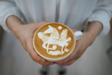 Beautiful Latte art Unicorn Coffee at cafe
