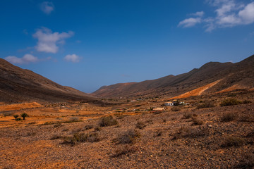 Landscape of fields and mountains near Antigua village, Fuerteventura, Canary Islands, Spain