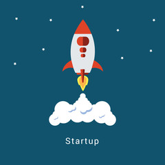 Flat design business startup launch concept, rocket icon