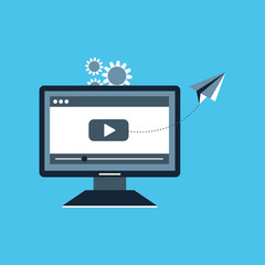 Video marketing concept. Monitor computer and icon video player