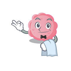 A cartoon character of anaplasma phagocytophilum waiter working in the restaurant