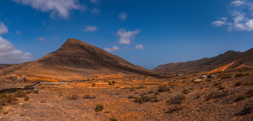 Landscape of fields and mountains near Antigua village, Fuerteventura, Canary Islands, Spain
