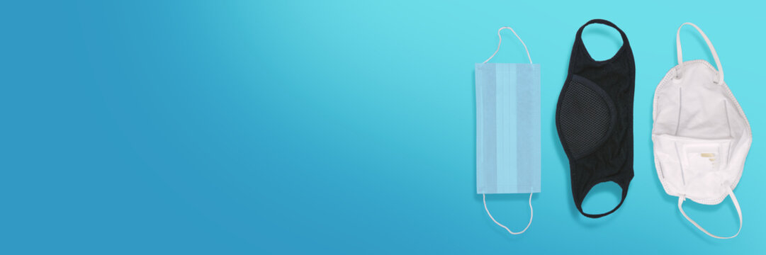 multiform medical mask on blue background