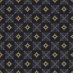 Elegant pattern on a black background. Seamless Wallpaper pattern. Fashionable Wallpaper for interior design. Vector graphics.