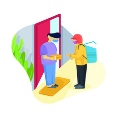 modern illustration of man,  take or send item from home.  with 
courier social distancing use for creative bussines landing page, free lancer, promotion and other.