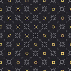 Modern seamless pattern. Gray and gold stars on a black background. Vector illustration.