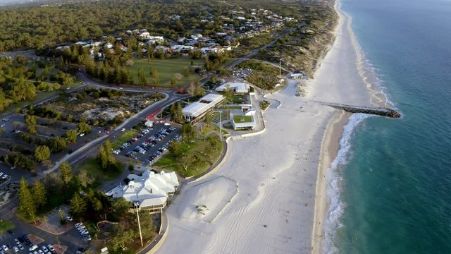 Perth City beach aerial drone footage various. Australian beaches and people at sunset. 