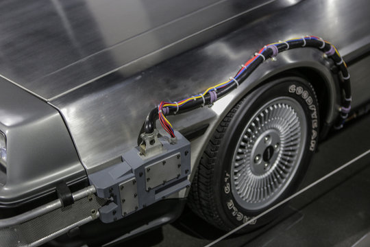 Las-Vegas, USA, September 2016 DMC DeLorean Back to the future movie car details on auto exebition