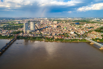 Aerial view of Long Bien district, Ha Noi, Vietnam.