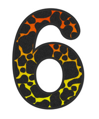 3D Snake Orange-Yellow print Number 6, animal skin fur creative decorative clothes, Sexy Fabric colorful isolated in white background has clipping path dicut. Design font wildlife or safari concept.