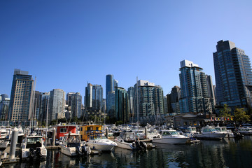 Fototapeta na wymiar Vancouver, America - August 18, 2019: Vancouver port view, Vancouver, America