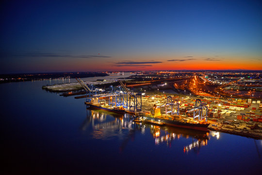 Aerial View Of Port Of Philadelphia At Night