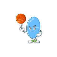 An athletic blue capsule cartoon design style playing basketball