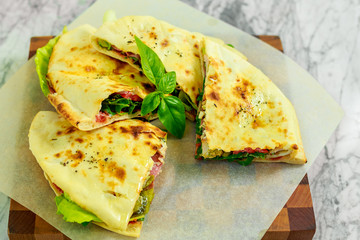 quesadillas with vegetables and jalapenos with sauce