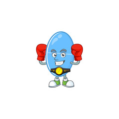 A sporty blue capsule boxing athlete cartoon mascot design style
