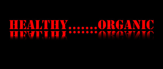 Logo with the caption Healthy organic in black and red color with light gradient effects
