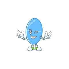 Cartoon character design concept of blue capsule cartoon design style with wink eye
