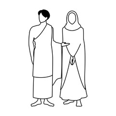 couple of people pilgrims hajj on white background