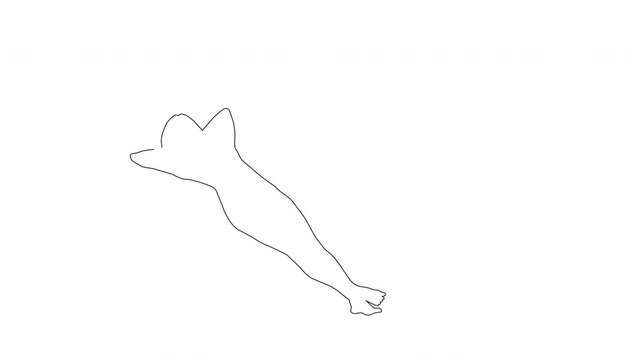 Self drawing animation of woman lying still and relaxing. Concept of relaxation, healthy life style. Sketch. Copy space. White background.