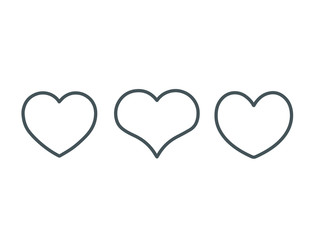 Collection of heart illustrations, Love symbol icon set, love,Gray line, symbol,White background