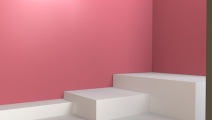 3d rendered White podium with light pink background for products display