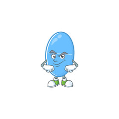 Blue capsule mascot design style with grinning face