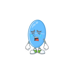 A weeping blue capsule cartoon character concept