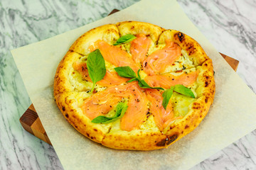 Italian pizza with mozzarella and basil