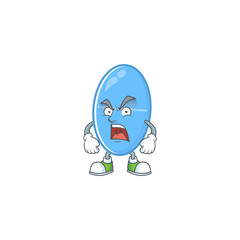 Blue capsule cartoon character design with mad face