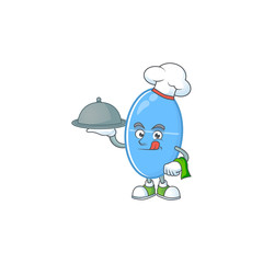 A blue capsule chef cartoon design with hat and tray