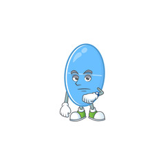 Blue capsule with waiting gesture cartoon mascot design concept
