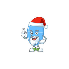 Friendly blue capsule Santa cartoon character design with ok finger