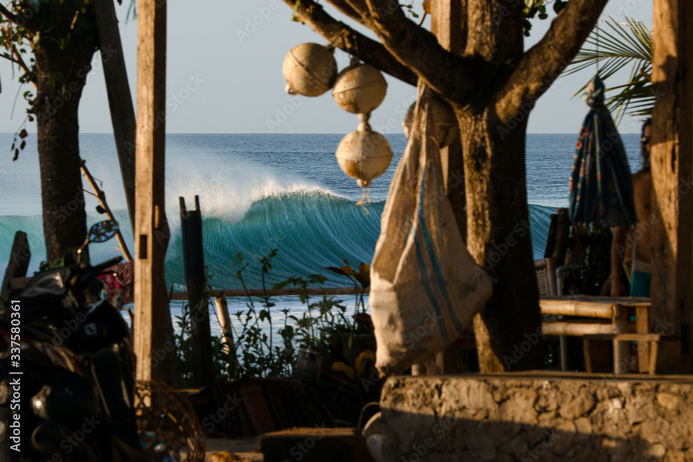 Wall mural view of ocean wave seen from patio