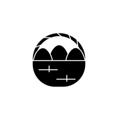 Eggs in basket with bow easter black icon