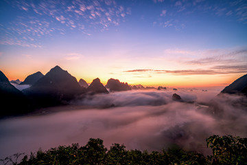 Royalty high quality free stock image aerial view of dawn at Ngoc Con town, Trung Khanh, Cao Bang, Vietnam