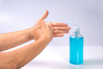 Instruction to Hands Washing by using alcohol gel, Washing hands with alcohol gel prevent the spread of germs and bacteria and avoid infections corona virus.