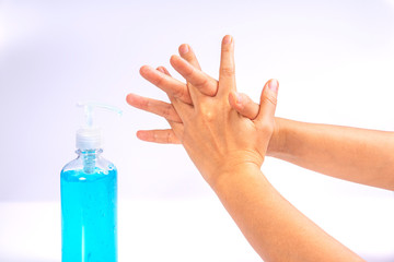 Instruction to Hands Washing by using alcohol gel, Washing hands with alcohol gel prevent the spread of germs and bacteria and avoid infections corona virus.