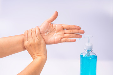 Instruction to Hands Washing by using alcohol gel, Washing hands with alcohol gel prevent the spread of germs and bacteria and avoid infections corona virus.