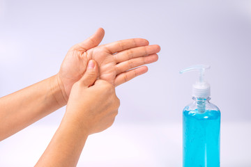 Instruction to Hands Washing by using alcohol gel, Washing hands with alcohol gel prevent the spread of germs and bacteria and avoid infections corona virus.