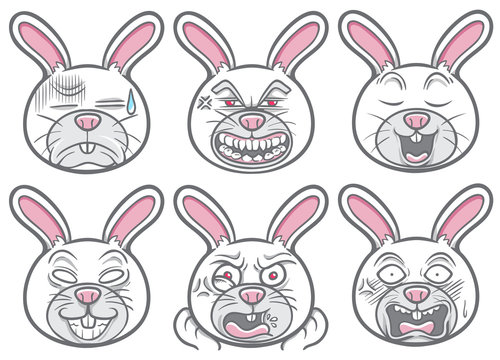 cute pet animal rabbit emoticons illustration set