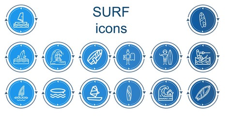 Editable 14 surf icons for web and mobile