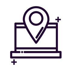 laptop with location tag line style icon