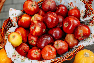 wooden basket with red apples