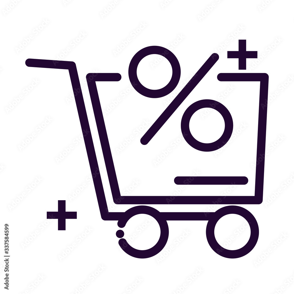 Poster shopping cart with percentage line style icon