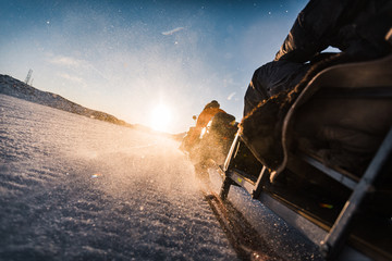 snowmobile riding in winter