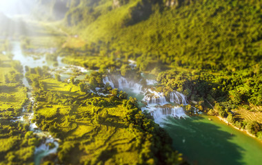 Royalty high quality free stock image aerial view of “ Ban Gioc “ waterfall, Cao Bang, Vietnam. “ Ban Gioc “ waterfall is one of the top 10 waterfalls in the world. Aerial view