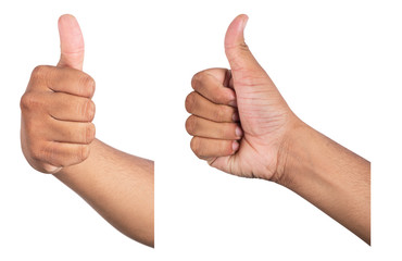 Men hand showing Thumbs up on white background